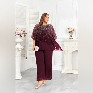 Hanna Nikole Plus Size 2 Piece Ruffle Layer Chiffon Gradient Print